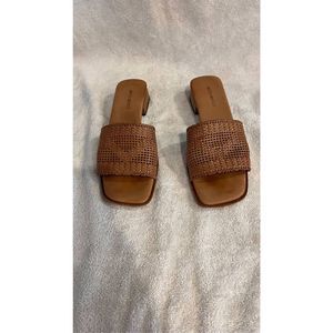 Sesto Meucci Brown Woven Leather Slides Shoes Heels Sandals Size 9N